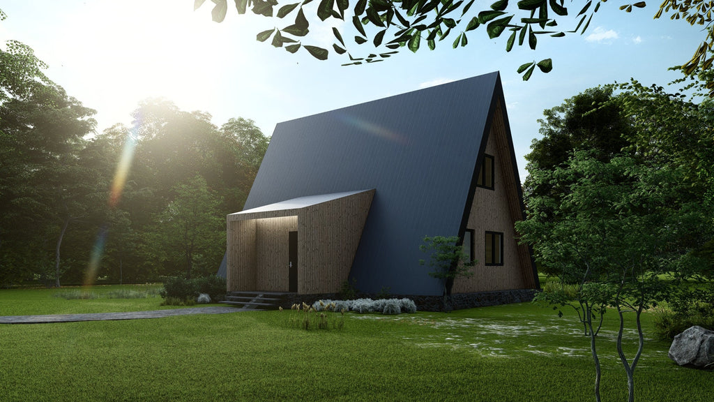 Proiect A Frame- Plan Arhitectura , 2 dormitoare  (PDF & DWG)