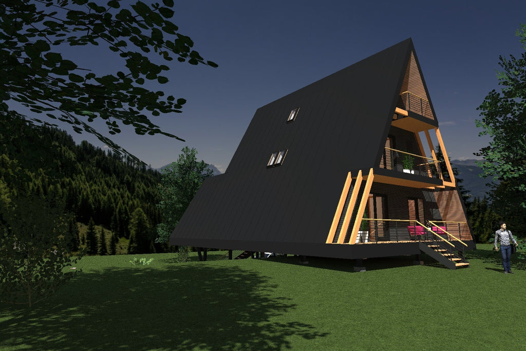 Proiect A Frame – 10x14m - Plan Arhitectura - (4 Dormitoare) (PDF, DWG)