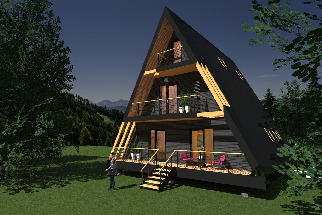 Proiect A Frame – 10x14m - Plan Arhitectura - (4 Dormitoare) (PDF, DWG)