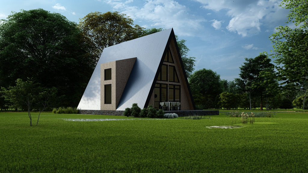 Proiect A Frame- Plan Arhitectura , 2 dormitoare  (PDF & DWG)
