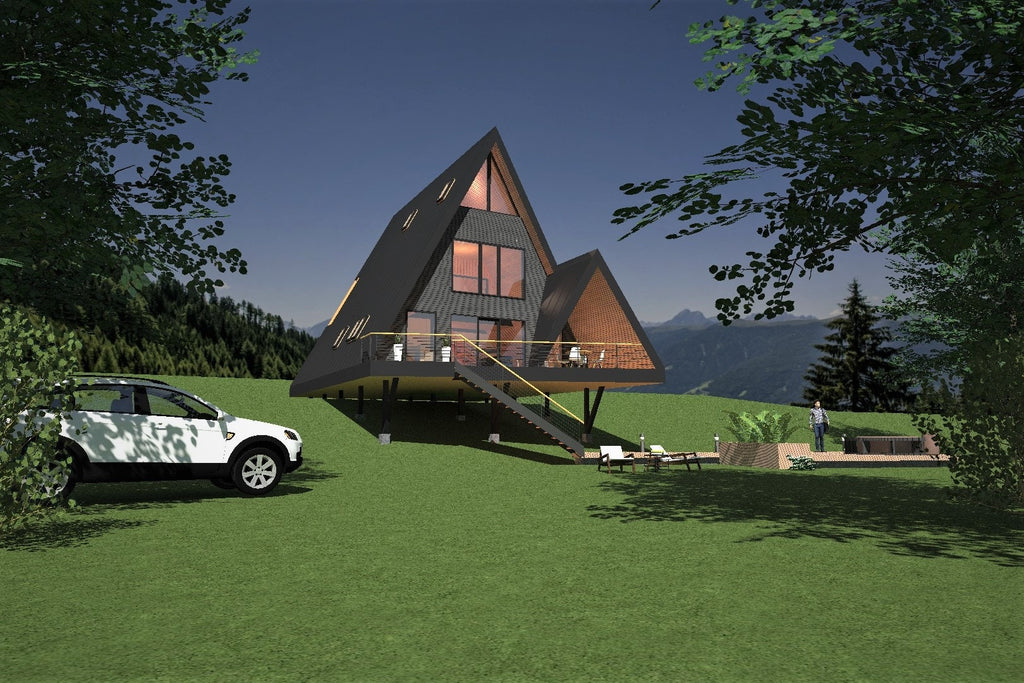 Proiect A Frame – 10x14m - Plan Arhitectura - (4 Dormitoare) (PDF, DWG)