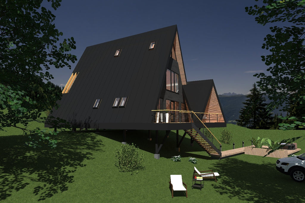 Proiect A Frame – 10x14m - Plan Arhitectura - (4 Dormitoare) (PDF, DWG)