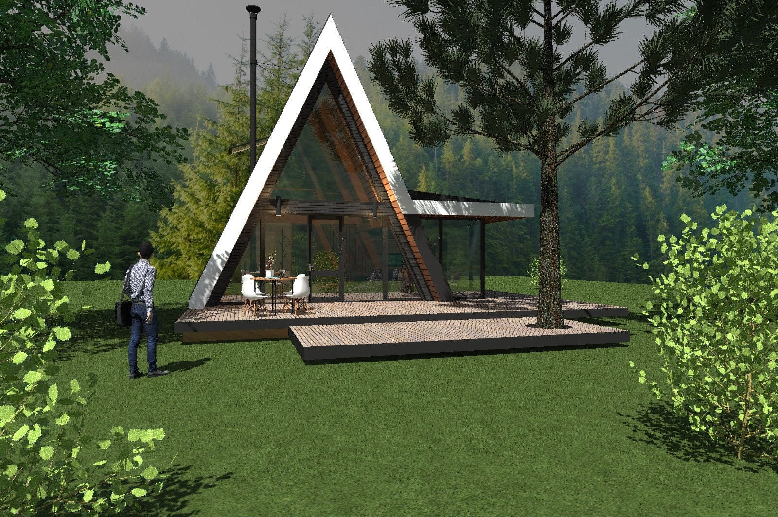 Proiect A Frame  – Timber Frame, 2 Dormitoare cu Extensie