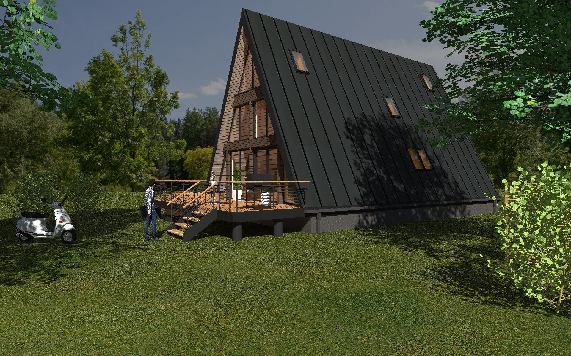 Proiect A Frame  – 3 Dormitoare , 8.2x14m (PDF)