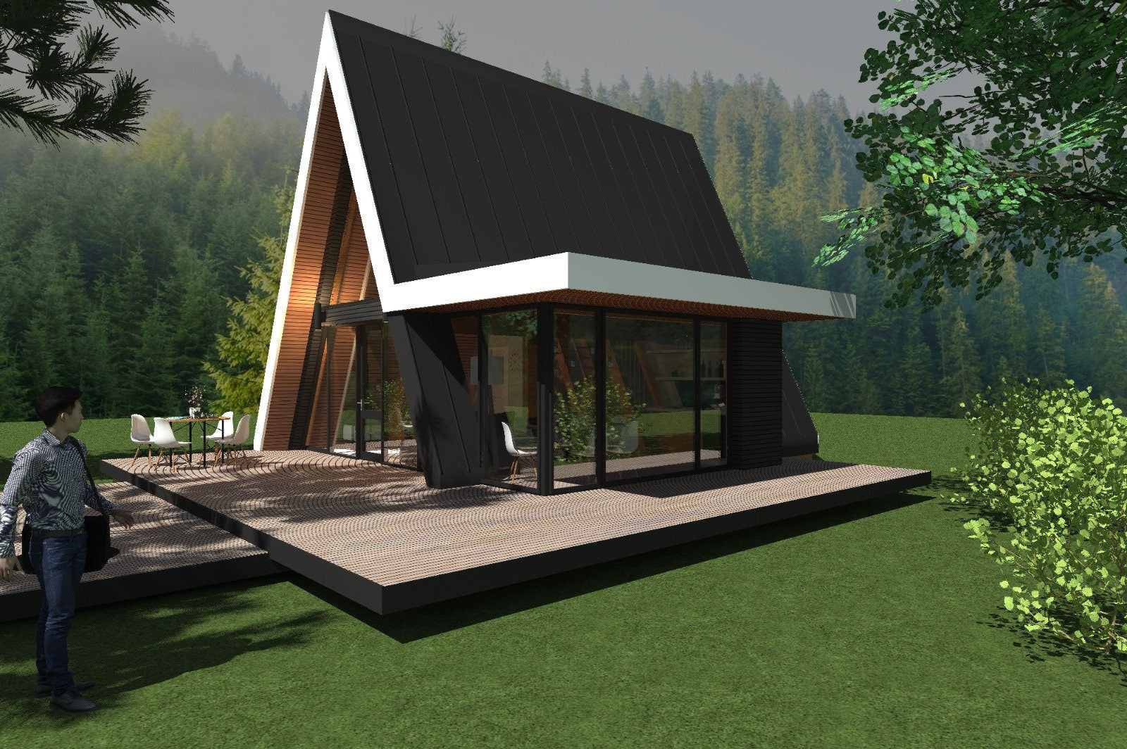 Proiect A Frame  – Timber Frame, 2 Dormitoare cu Extensie