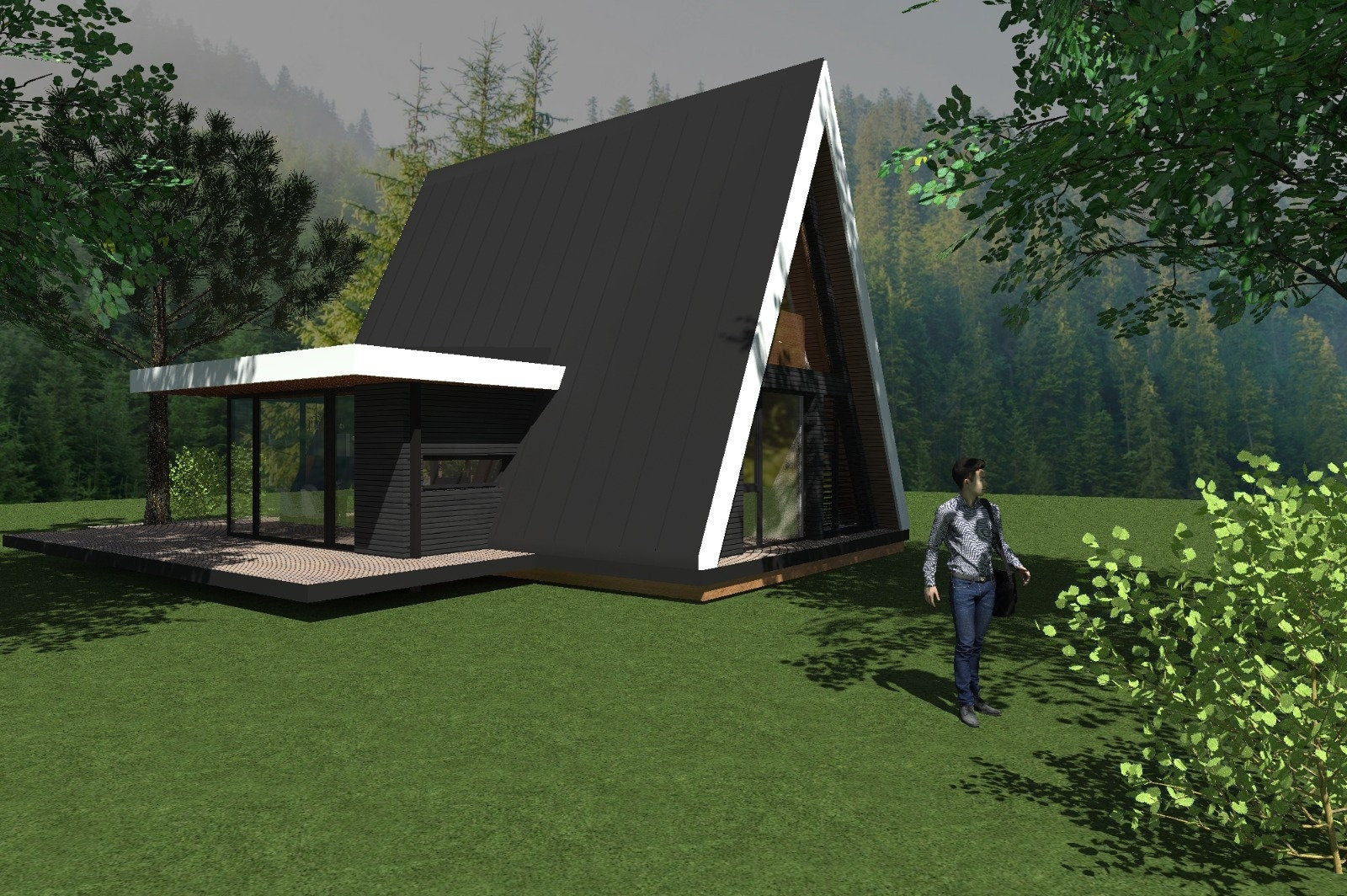 Proiect A Frame  – Timber Frame, 2 Dormitoare cu Extensie