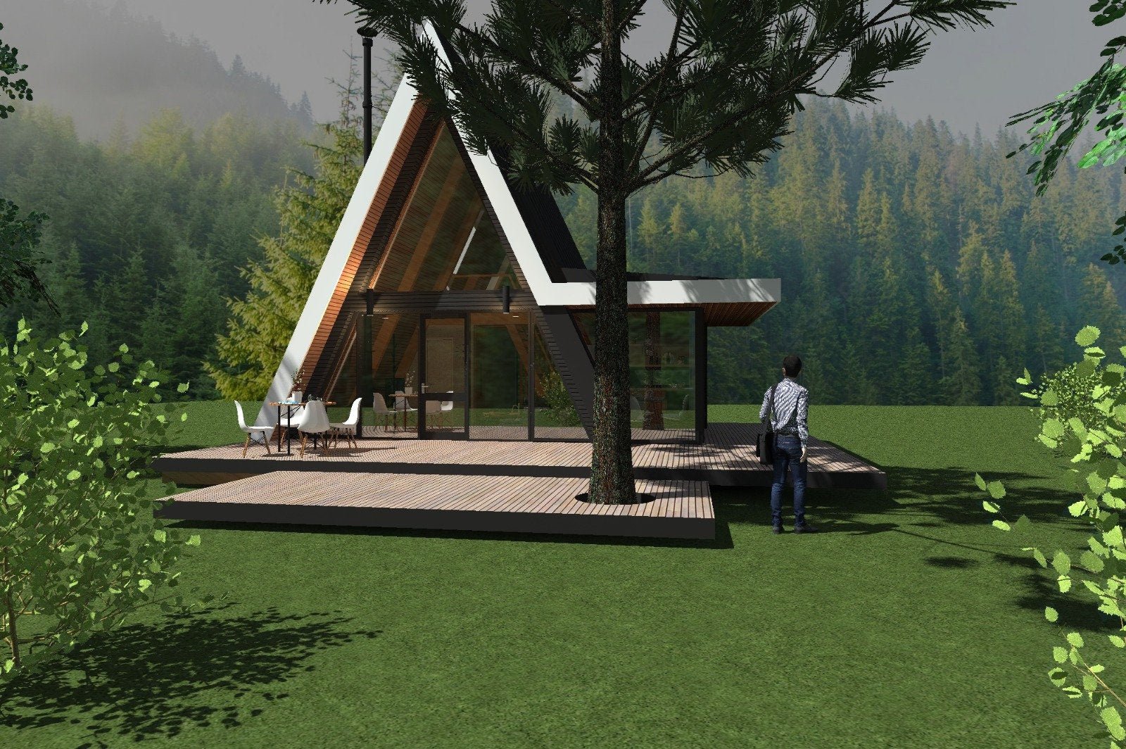 Proiect A Frame  – Timber Frame, 2 Dormitoare cu Extensie