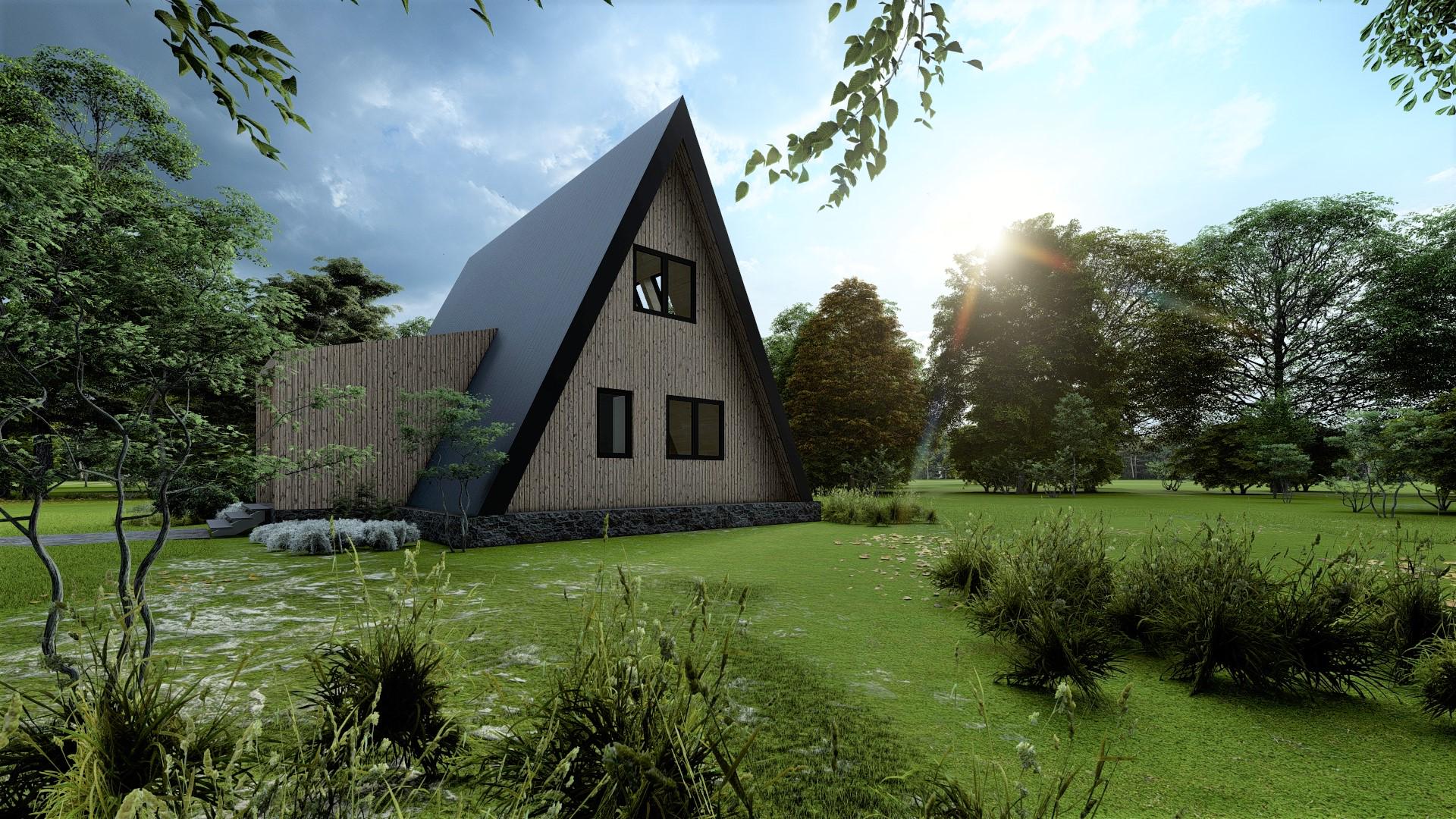 Modern A-Frame House Plans | 80m 2-Bedroom Cabin Blueprint (PDF)