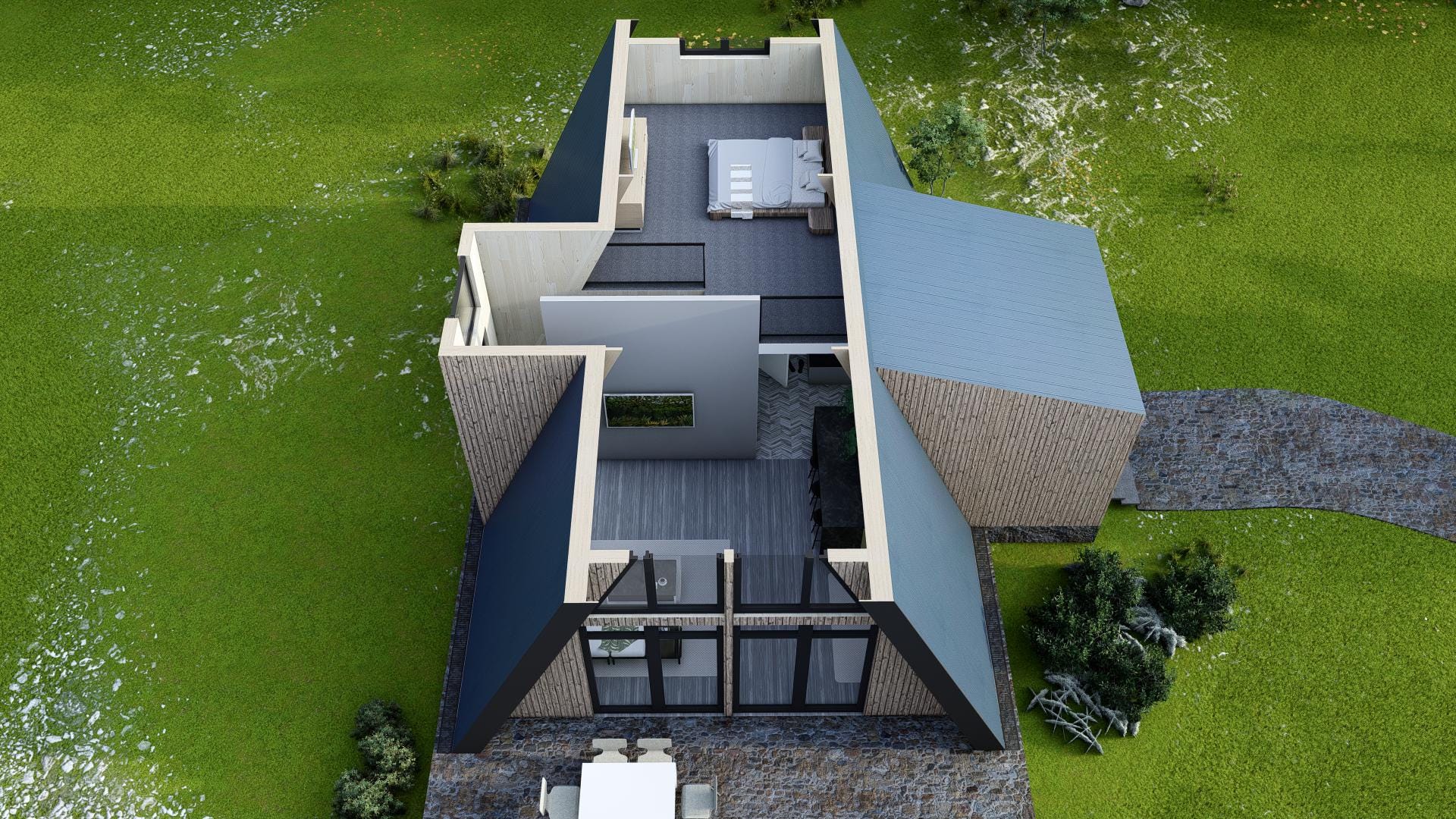 Modern A-Frame House Plans | 80m 2-Bedroom Cabin Blueprint (PDF)