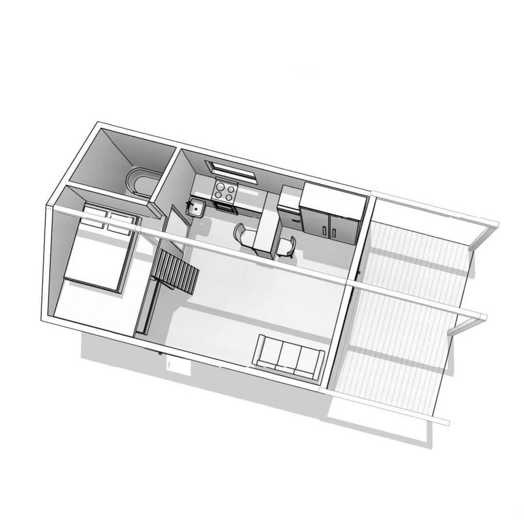 Modern Tiny House Plans 50 sqm: Cabin, Guest House Architectural Design (Digital Download)