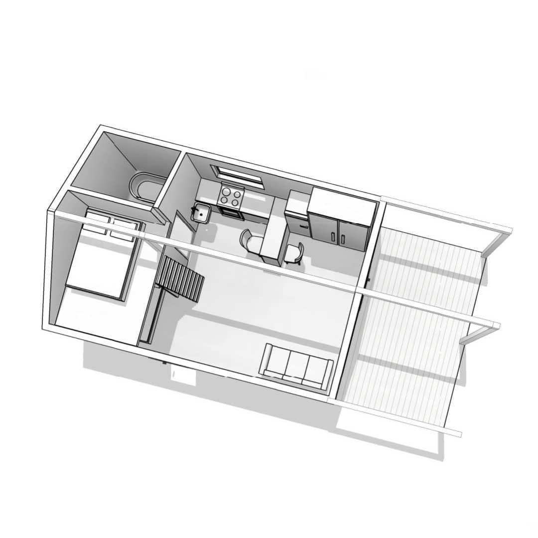 Modern Tiny House Plans 50 sqm: Cabin, Guest House Architectural Design (Digital Download)