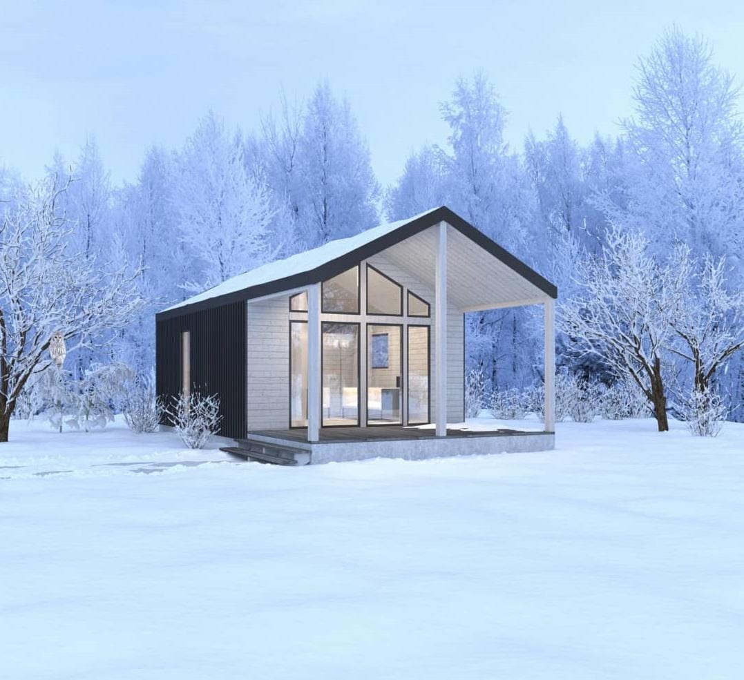 Modern Tiny House Plans 50 sqm: Cabin, Guest House Architectural Design (Digital Download)