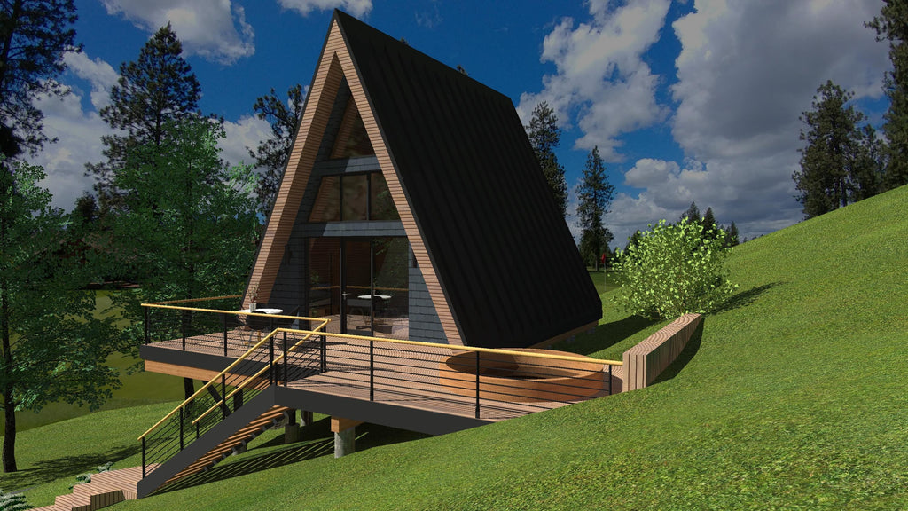 Modern A-Frame House Plans: 80 sqm Luxury Cabin, Tiny Home Construction (PDF, DWG)