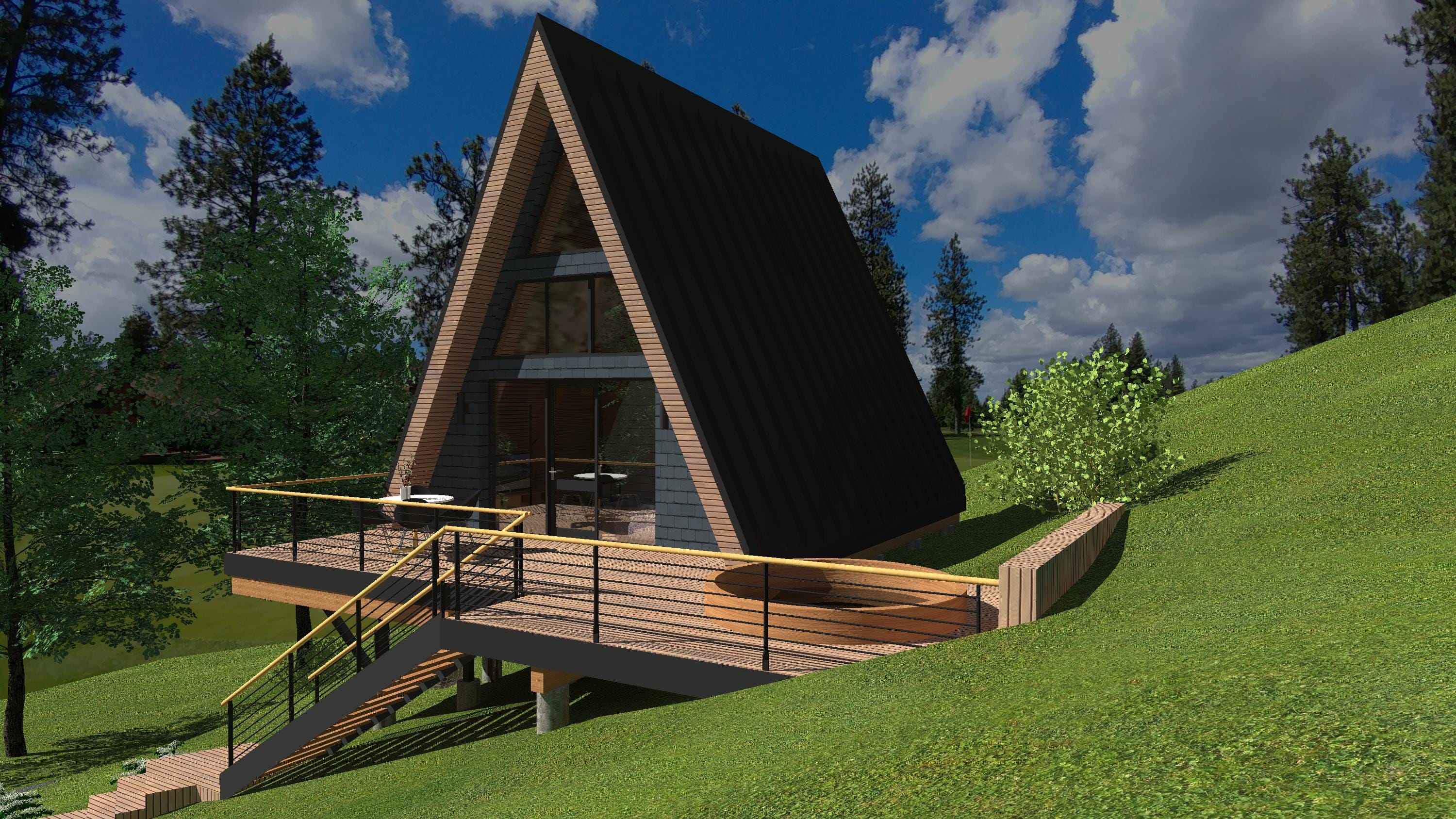 Modern A-Frame House Plans: 80 sqm Luxury Cabin, Tiny Home Construction (PDF, DWG)