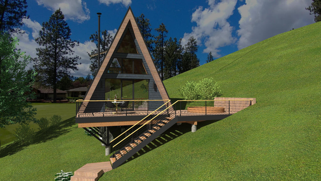 Modern A-Frame House Plans: 80 sqm Luxury Cabin, Tiny Home Construction (PDF, DWG)