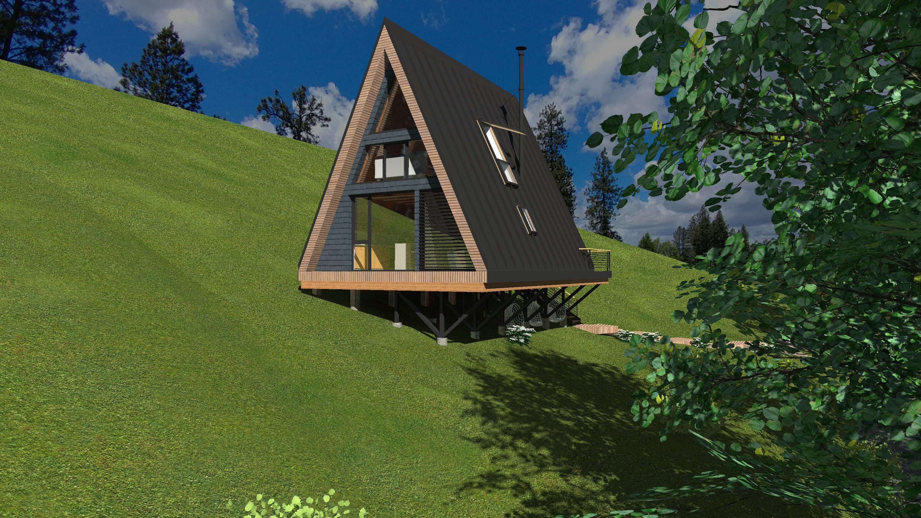 Modern A-Frame House Plans: 80 sqm Luxury Cabin, Tiny Home Construction (PDF, DWG)