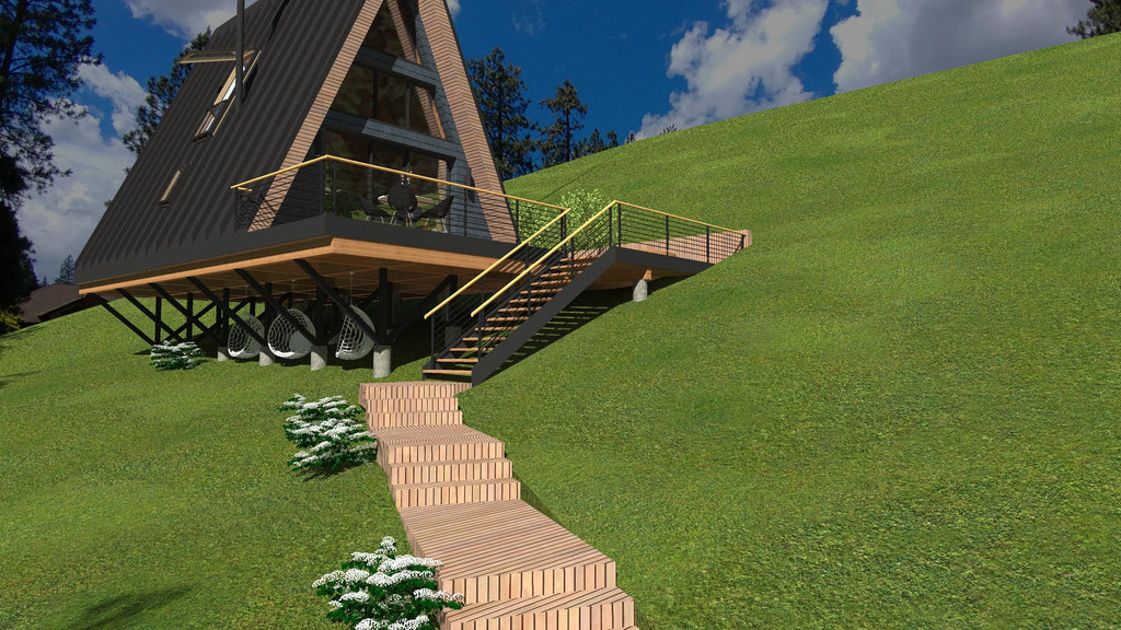 Modern A-Frame House Plans: 80 sqm Luxury Cabin, Tiny Home Construction (PDF, DWG)