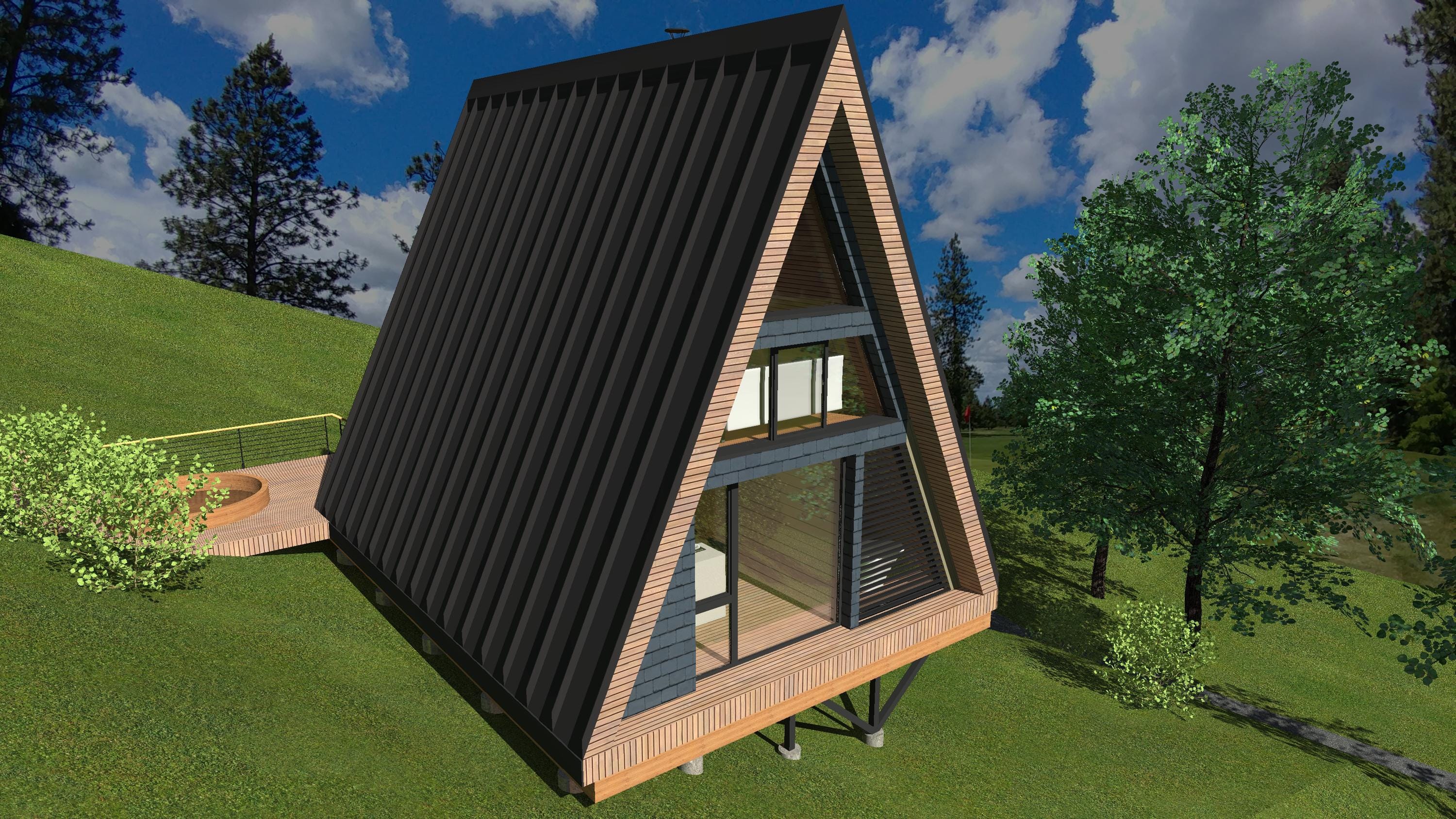 Modern A-Frame House Plans: 80 sqm Luxury Cabin, Tiny Home Construction (PDF, DWG)