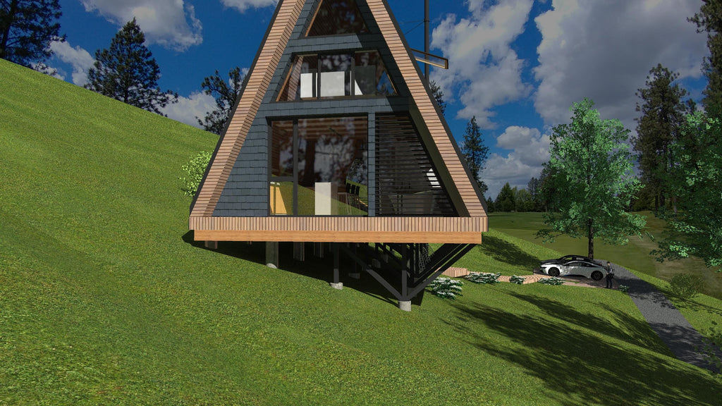 Modern A-Frame House Plans: 80 sqm Luxury Cabin, Tiny Home Construction (PDF, DWG)
