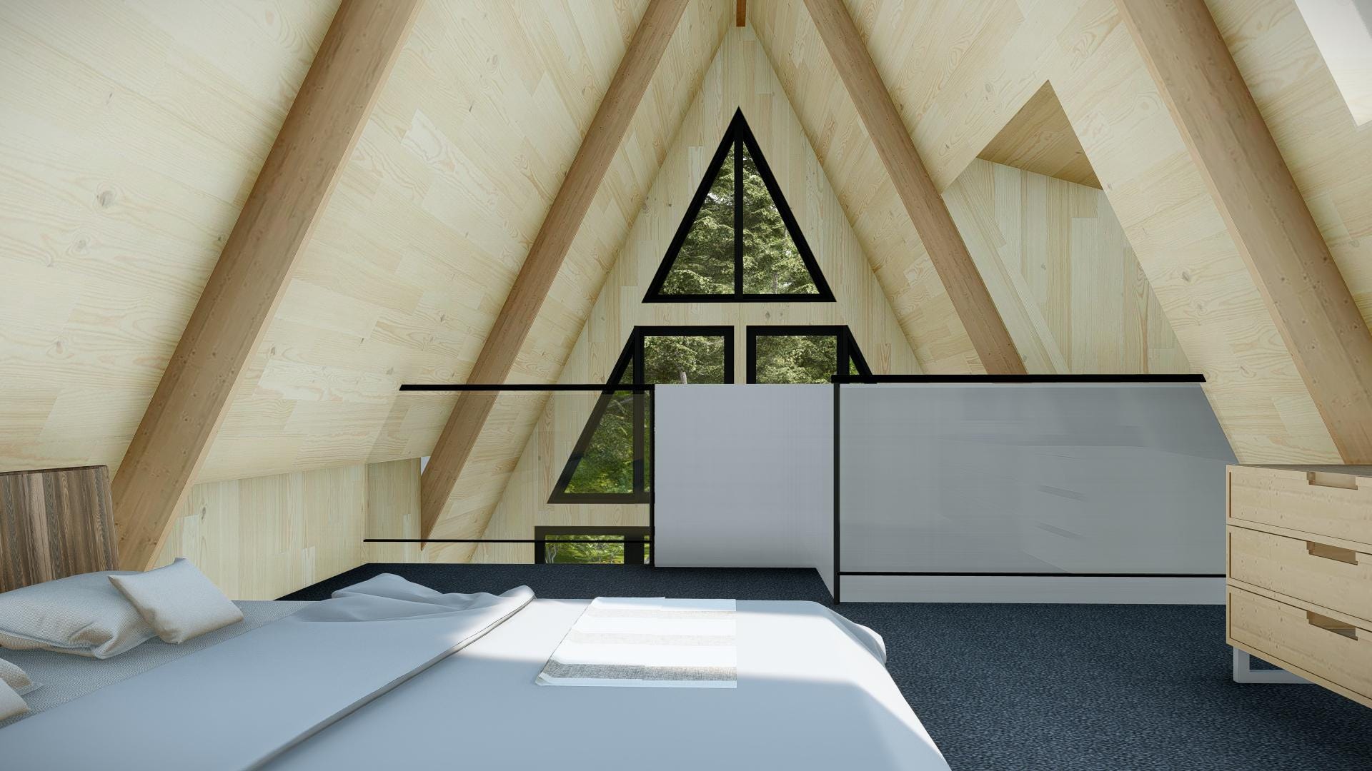Modern A-Frame House Plans | 80m 2-Bedroom Cabin Blueprint (PDF)