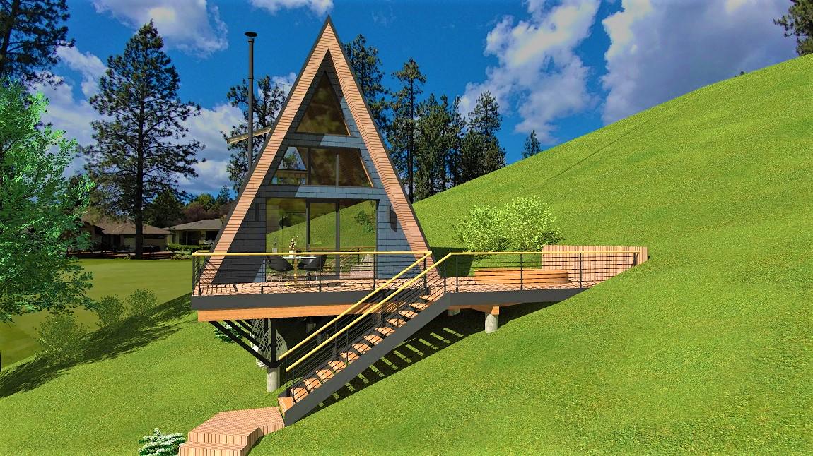 Modern A-Frame House Plans: 80 sqm Luxury Cabin, Tiny Home Construction (PDF, DWG)